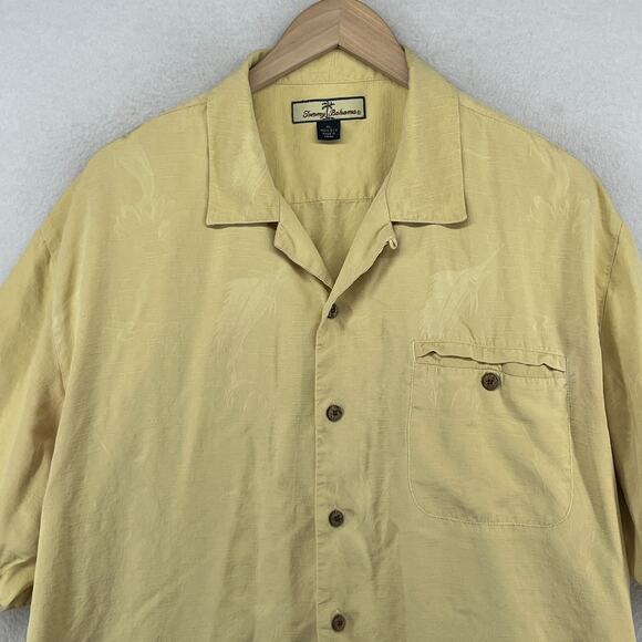 TOMMY BAHAMA Shirts Mens XL Silk Fish Jacquard Button Up Short Sleeve Yellow - Picture 3 of 14